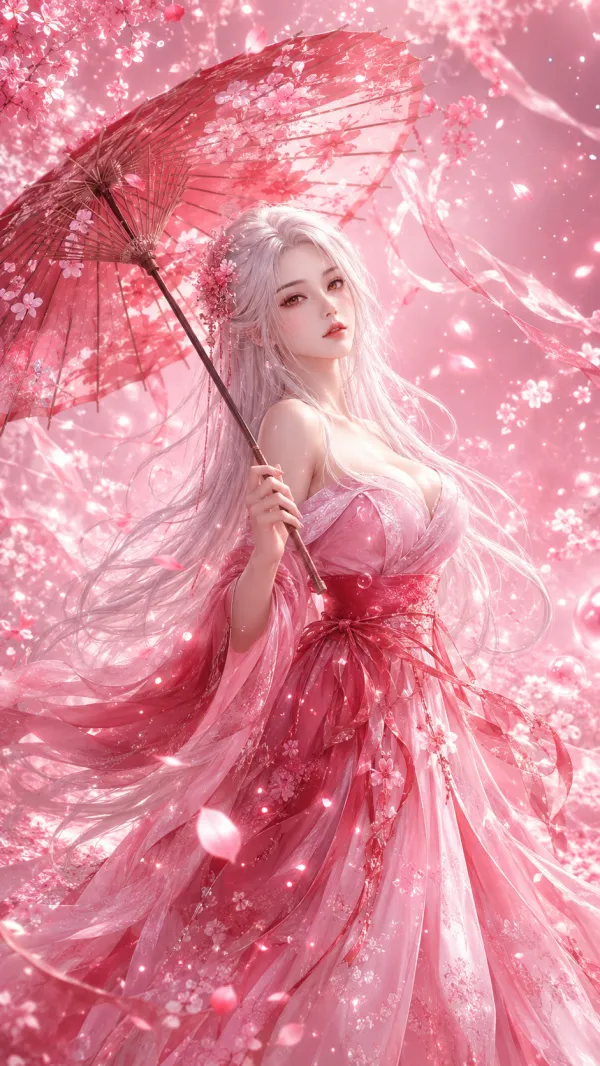 粉红主调，绯樱落尽，执伞人独立春风里
